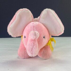 Vintage Amtoy Baby Soft Touch 1984 Plush Pink Elephant Music Box